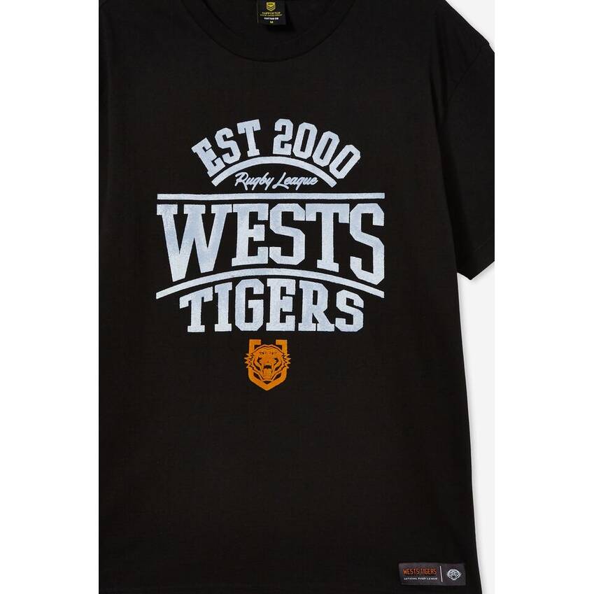 Wests Tigers Mens Distressed Flock Tee0