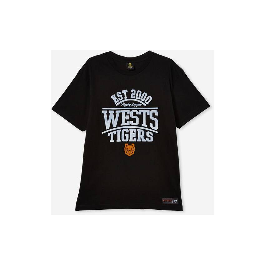 Wests Tigers Mens Distressed Flock Tee1