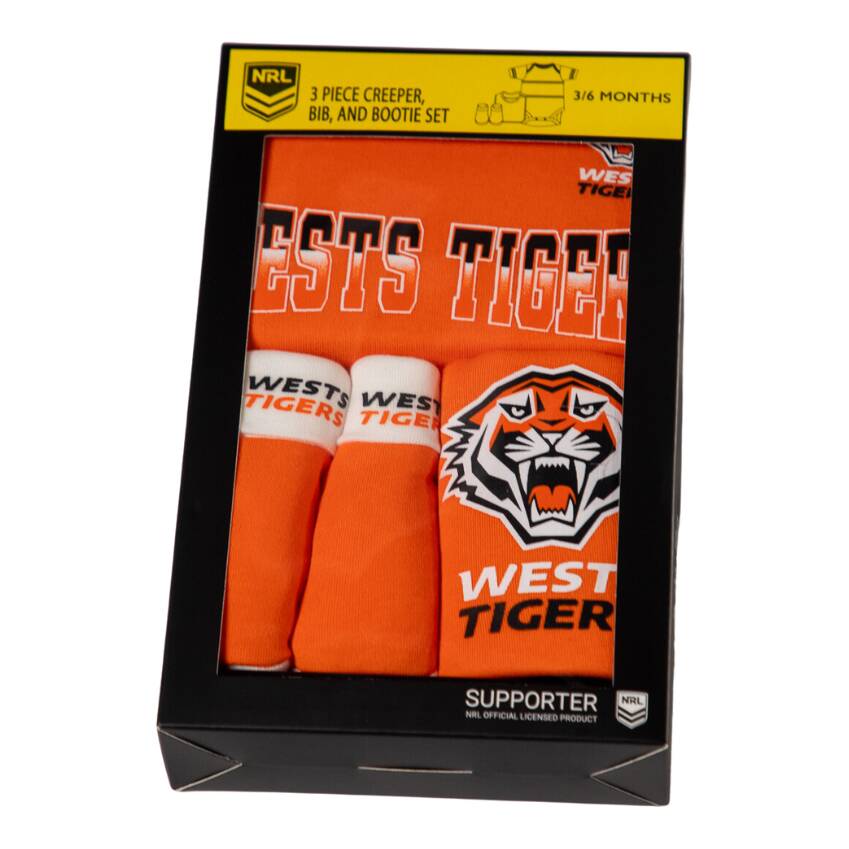 Wests Tigers 3pc Creeper Bib and Bootie Set0